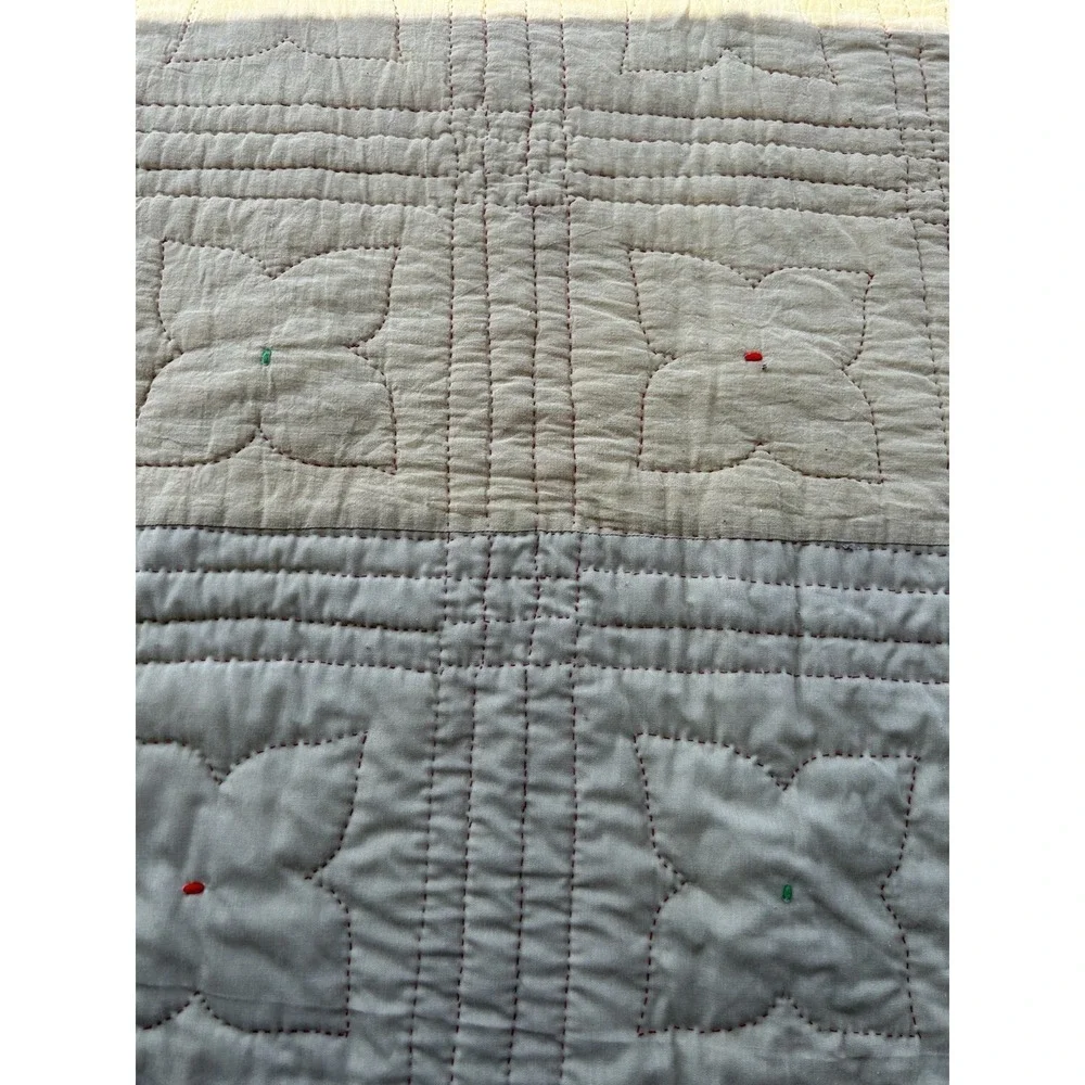 Redwork Quilt Hand Embroidered Botanical Flower Blocks Red White 60